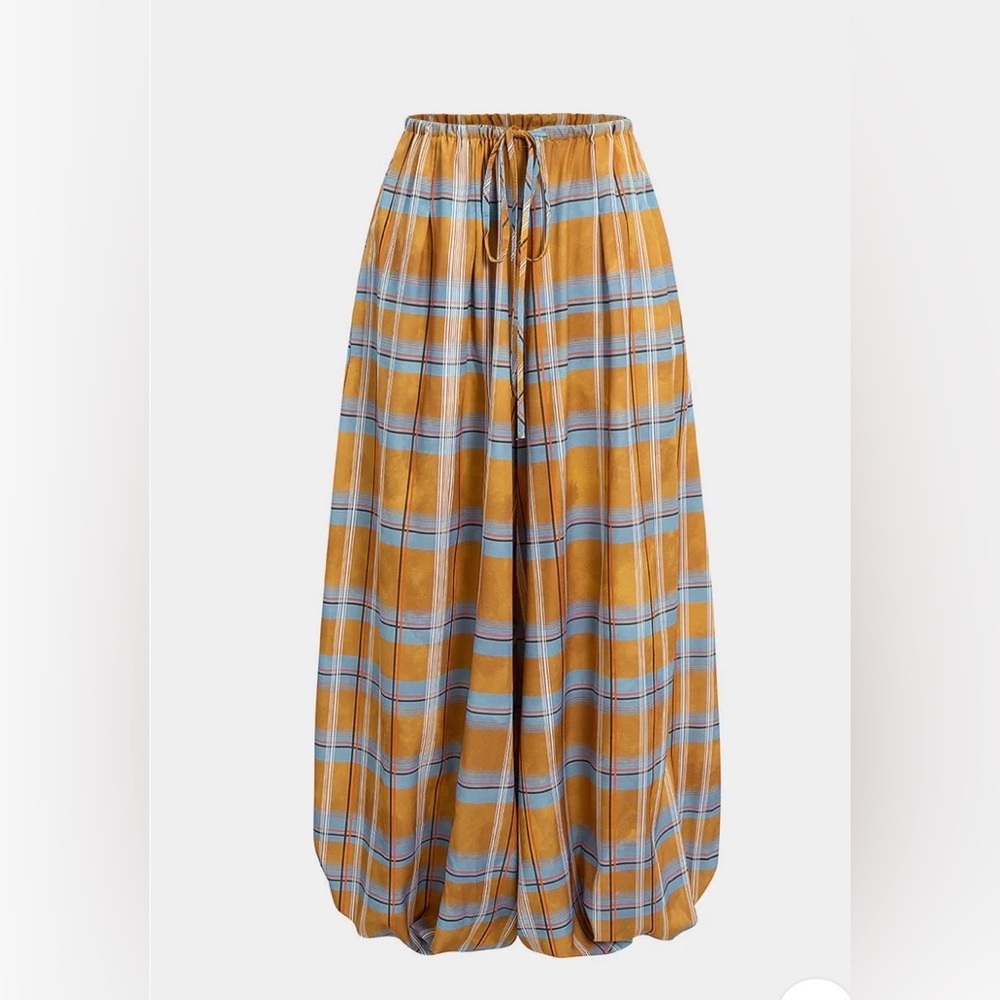 Plaid Genie pants  in Mustard and Blue
